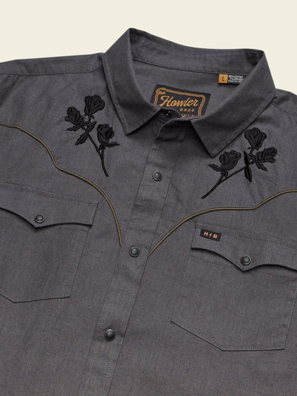 NWT Howler Bros Crosscut Deluxe Snapshirt, Roses Noir-Grey (XL)